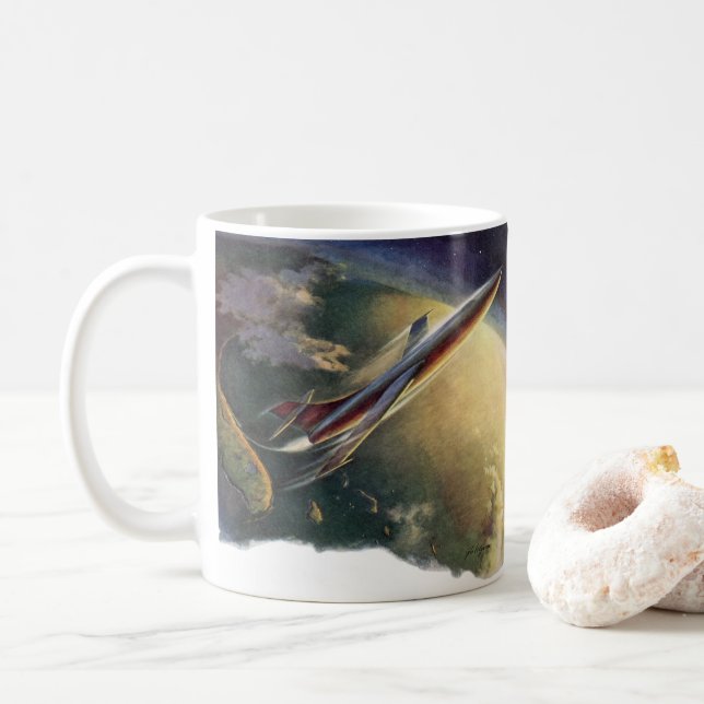 Mug Vaisseau spatial de science-fiction vintage Avion  (Avec donut)