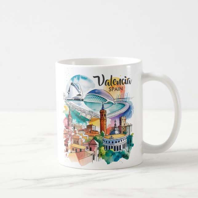 Mug Valencia Spain Cityscape Watercolor Travel Custom (Droite)