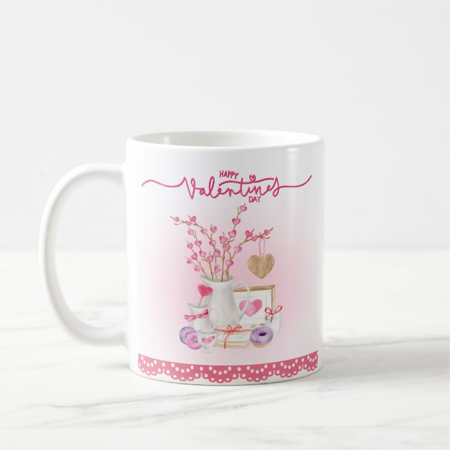 Mug Valentine Doughnut Vase Branches Remplies Coeurs (Gauche)