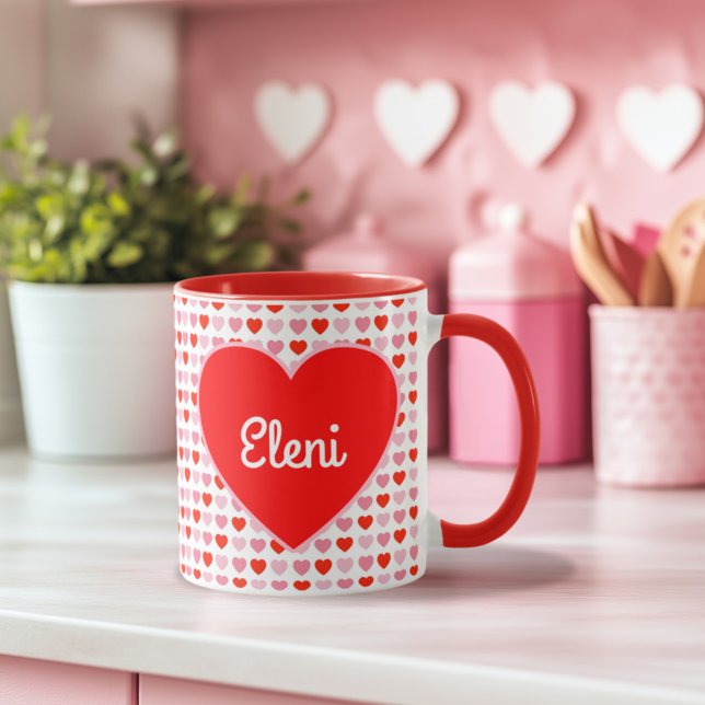 Mug Valentine Heart Motif & Red Heart Nom personnalisé (Créateur téléchargé)