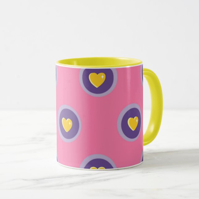 Mug Valentine Heart Pattern with Circles – Cute Pink (Devant droit)