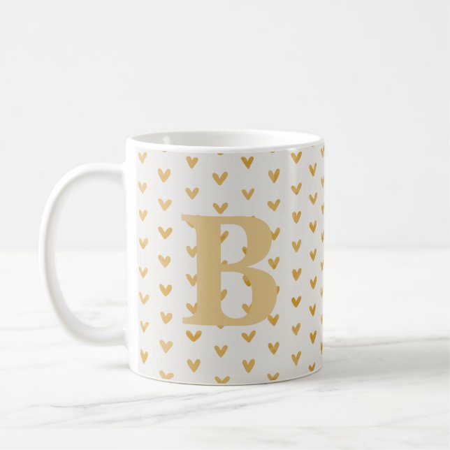 Mug Valentine Love Hearts Gold Monogramme (Gauche)