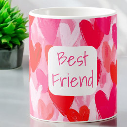 Mug Valentine Multi Hearts Motif Rose meilleur ami