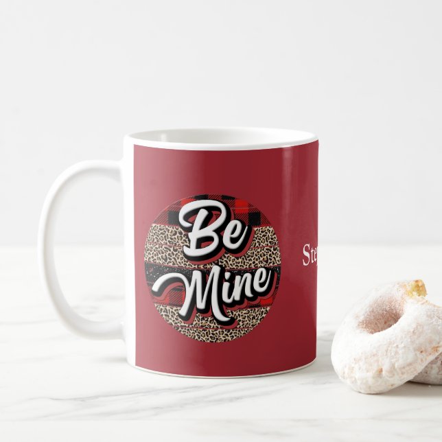 Mug Valentine personnalisé plaid de buffle léopard (Avec donut)