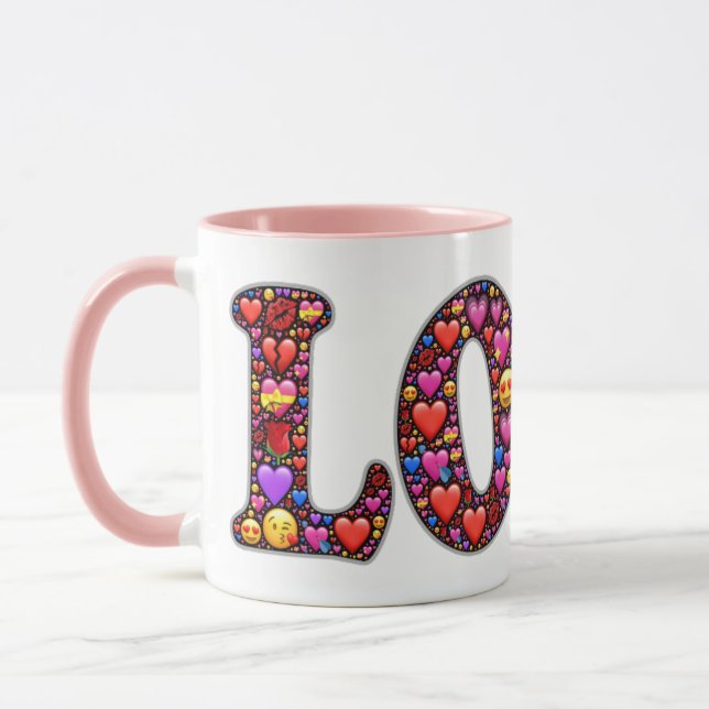 Mug Valentine Pink Love Design Emoji (Gauche)