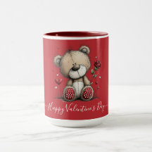 Valentine Teddy Bear with Rose and Hearts