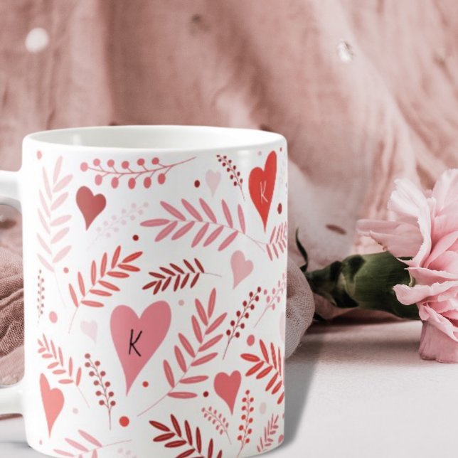 Mug Valentines Coeur rose Rouge élégant Motif Monogram (Créateur téléchargé)