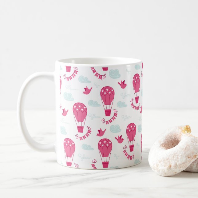 Mug Valentine's Day ballons Oiseaux Aimer Motif rose (Avec donut)