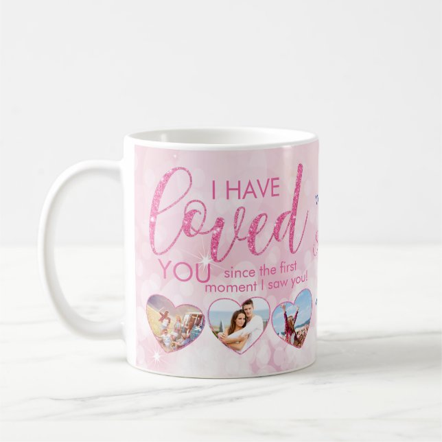 Mug Valentines Day Pink Loved Heart Photo Collage (Gauche)