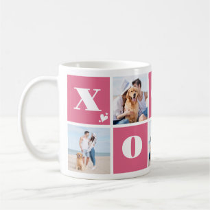 Mug Valentines Day XOXO Modern Pink 5 Photo Collage