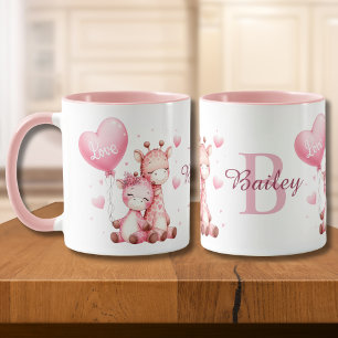 Mug Valentines Jour de belles Giraffes tenant un ballo