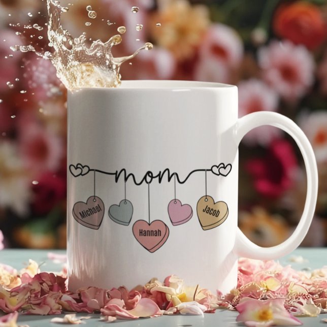 Mug Valentines Jour Maman Enfants Noms Coeurs bonbons (Créateur téléchargé)