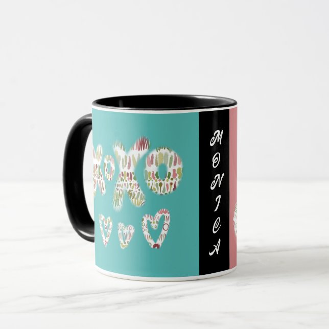 Mug valentines xoxo ton nom joie (Devant gauche)