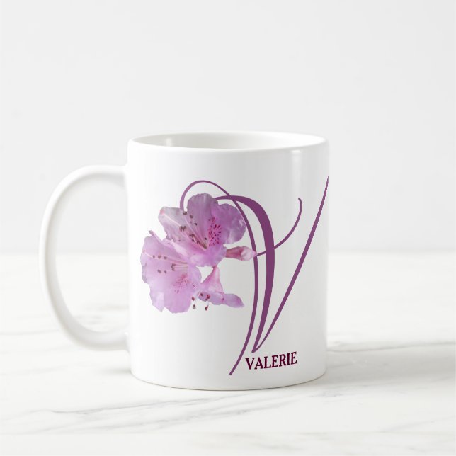 Mug Valerie personnalisable nom rose fleurs boho (Gauche)