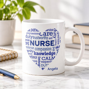 Mug Valeurs de cœur bleu pour infirmière personnalisée