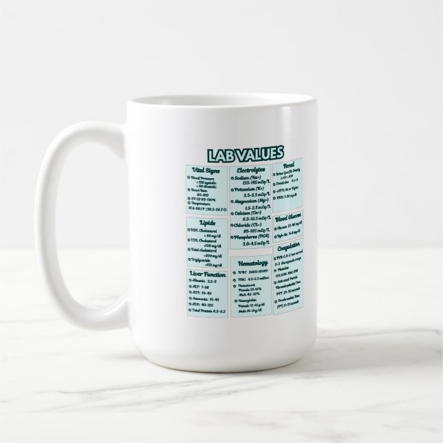Mug Valeurs de laboratoire pour infirmières - Tableau  (Gauche)