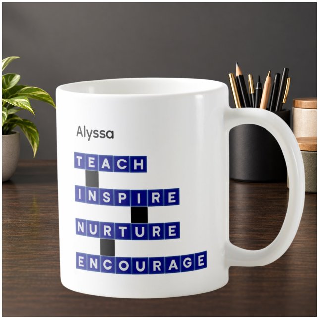 Mug Valeurs de l'éducateur bleu noir personnalisées (Créateur téléchargé)