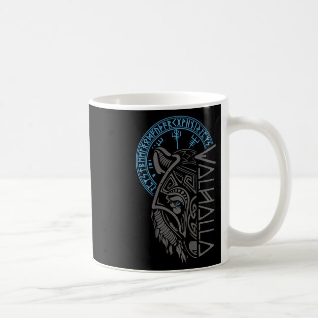 Mug Valhalla Wolf Masque Odin Runes Norse Comp Viking (Droite)