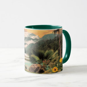 Mug Vallée tropicale surréaliste avec palmiers