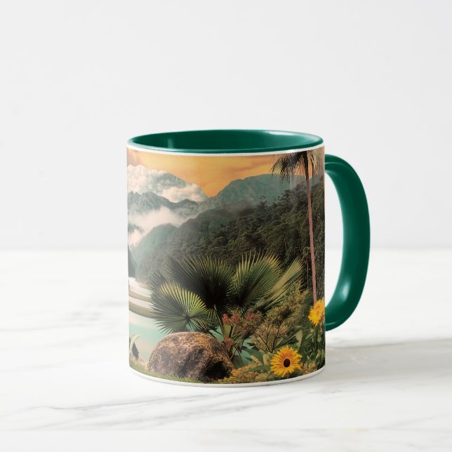 Mug Vallée tropicale surréaliste avec palmiers (Devant droit)
