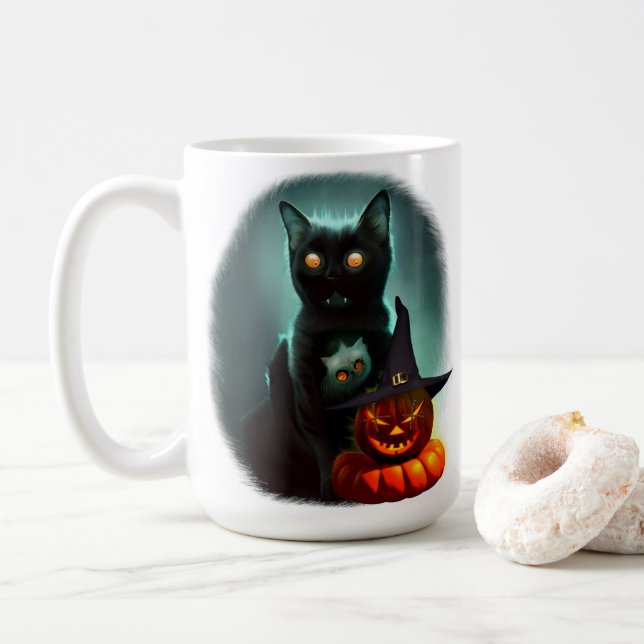 Mug Vampire Chat et Assistant Citrouille Halloween Sur (Avec donut)
