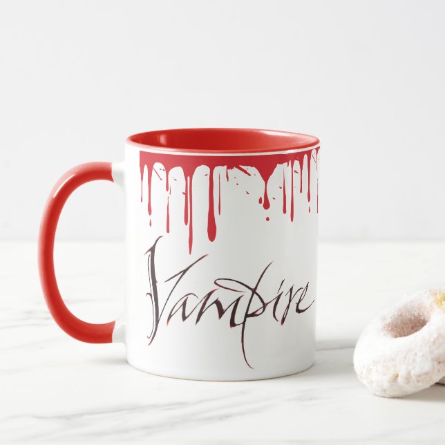 Mug Vampire Sang Café du matin Halloween Lettres (Avec donut)