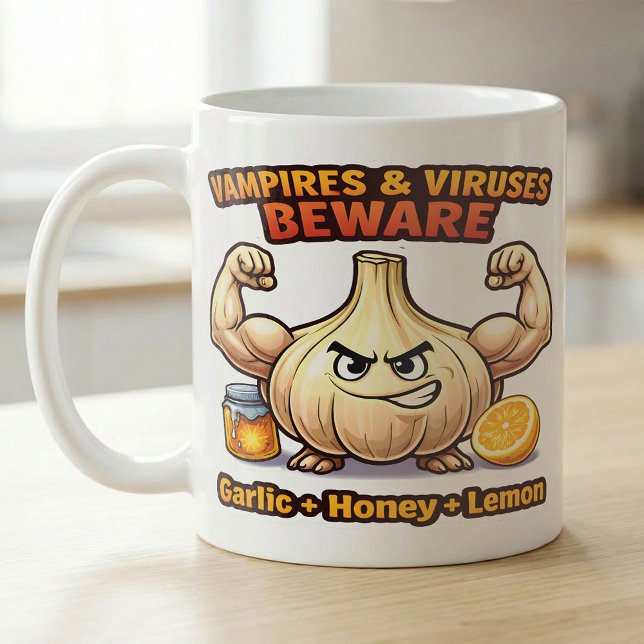 Mug Vampire Virus Beware Garlic Honey Lemon Flu Recipe (Créateur téléchargé)