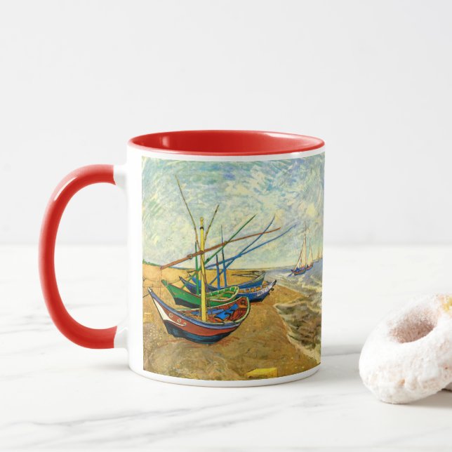Mug Van Gogh Bateaux de pêche sur la plage de Saintes  (Avec donut)