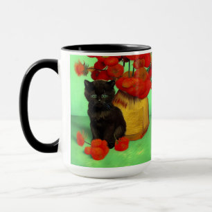 Mug Van Gogh Black Kitten Fleurs rouges