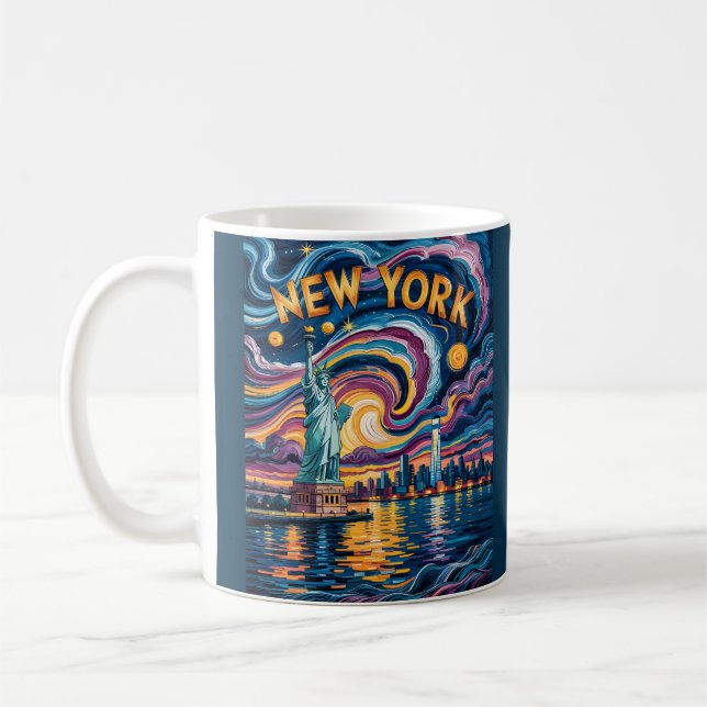 Mug Van Gogh Starry Night New York Liberty Skyline Art (Gauche)