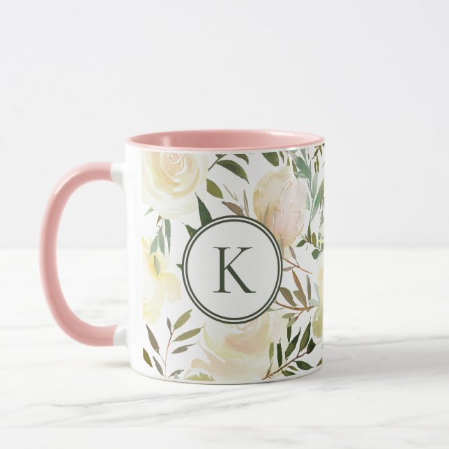 Mug Vanille florale romantique Aquarelle blanche Monog (Gauche)
