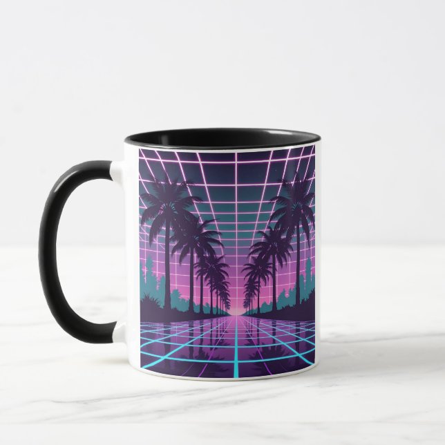 Mug Vaporwave 80s Neon Grid Synthwave Art Poster (Gauche)