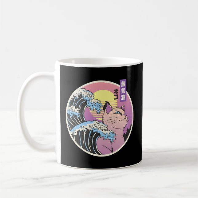 Mug Vaporwave Japonaise Style Chat Grande Vague De K (Gauche)