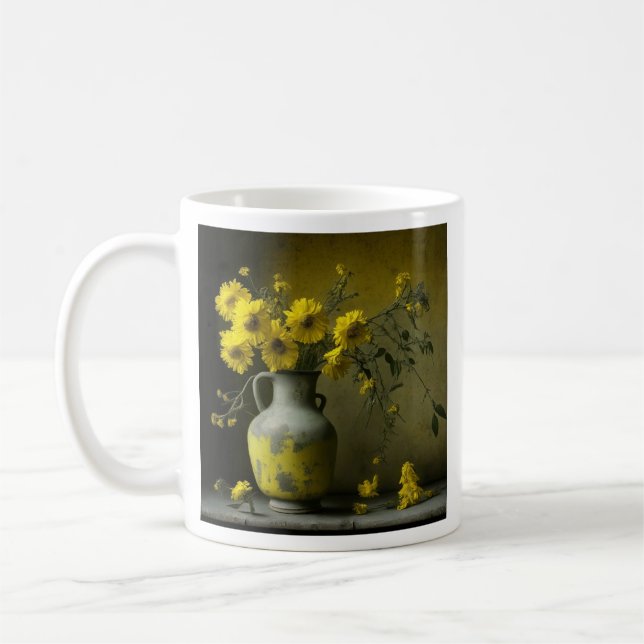 Mug Vase antique de fleurs jaunes (Gauche)