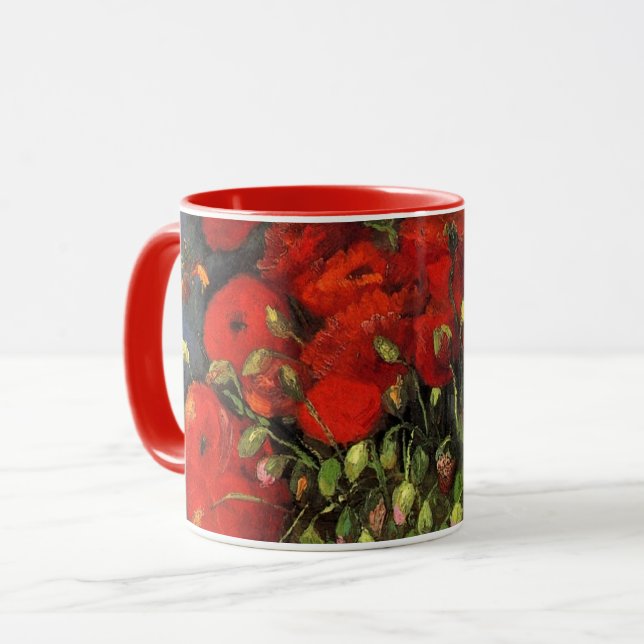 Mug Vase aux coquelicots rouges de Vincent van Gogh (Devant gauche)