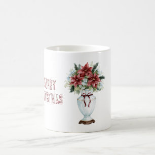 Mug Vase Bleu Fleurs de Poinsettia Rouge Bourgogne