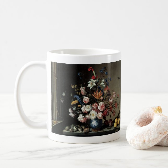 Mug Vase de fleurs près d'une fenêtre, Balthasar van d (Avec donut)