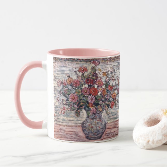 Mug Vase de fleurs, Zinnias par Maurice Prendergast (Avec donut)