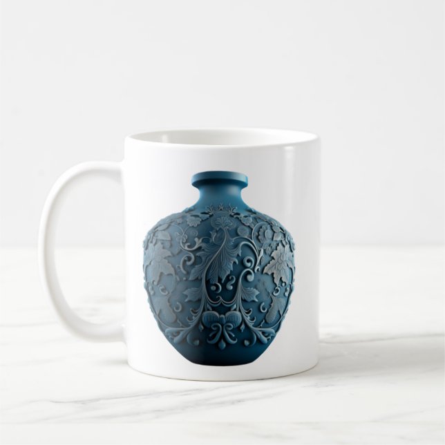 Mug Vase de porcelaine bleue gravée (Gauche)