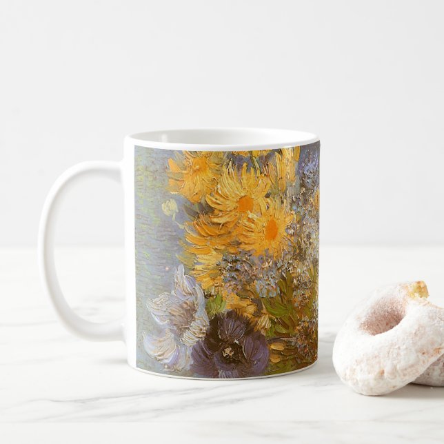 Mug Vase de Van Gogh avec lilas, marguerites, anémones (Avec donut)