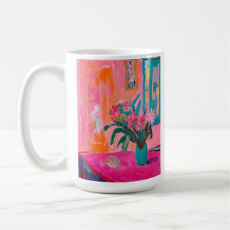 Mug Vase fauviste de fleurs roses et définition de fau