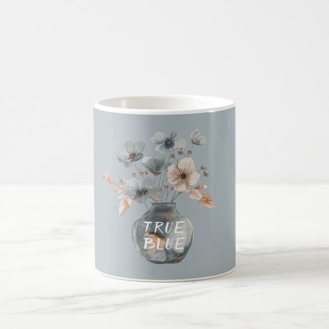 Mug Vase Floral Véritable Crème Bleue (Centre)