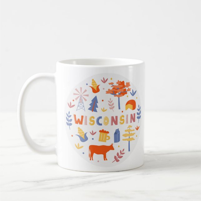Mug Vector Art Wisconsin Thème État Symboles (Gauche)
