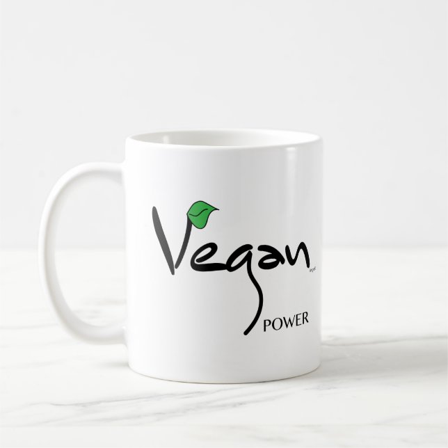 Mug Vegan Power avec Cool à feuilles vertes (Gauche)