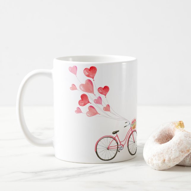 Mug Vélo avec ballons en forme de cœur (Avec donut)