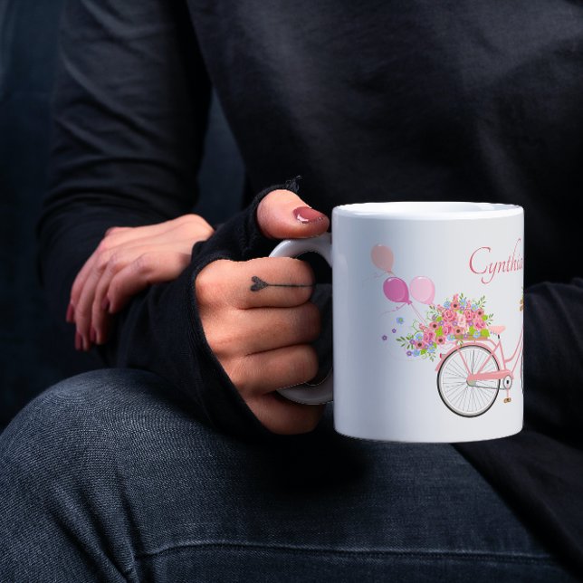Mug Vélo floral rose Whimsical Personnalisé (Créateur téléchargé)
