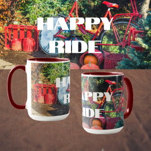 Mug Vélo rouge avec paniers et citrouilles