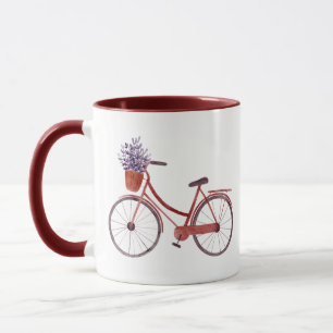Mug Vélo Vintage Aquarelle avec fleurs