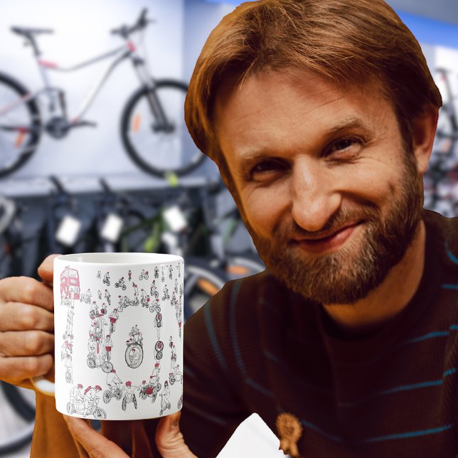 Mug Vélos Dessin au trait de cyclisme (Cyclists riding bicycles line art london typography coffee mug for cycling sport enthusiasts )