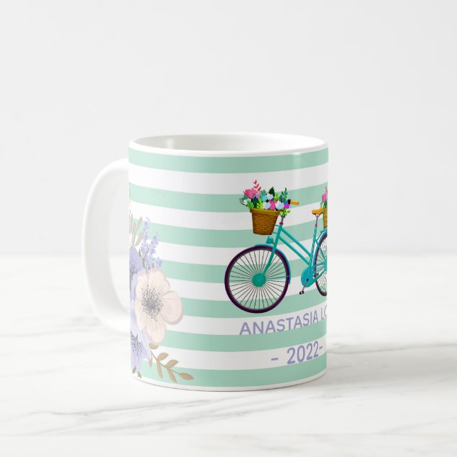 Mug Vélos Fleurs Bleues Modernes (Devant gauche)